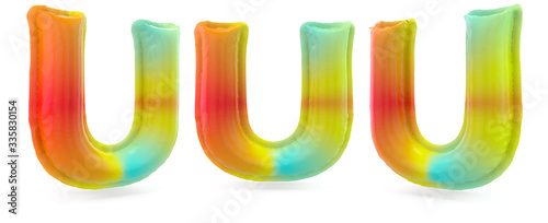 Capital letter U. Uppercase. Inflatable multicolor balloon on background. 3D