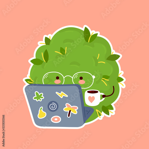 Cute weed marijuana bud work on notebook
