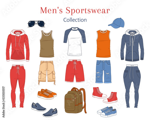 Men's Fashion set, clothes and accessories, vector illustration