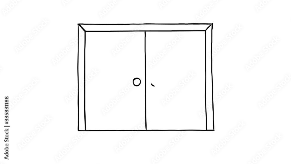 Doodle animation of the double door.  The door is drawn and opens. 29.97 fps