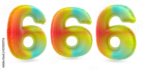 Number 6. Digital sign. Inflatable multicolor balloon on background. 3D