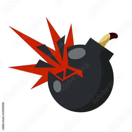 Flat Vector Bomb blast Icon and explosion. Black military facility. Danger sign. Bang and blast. Cartoon flat illustration. Comic element
