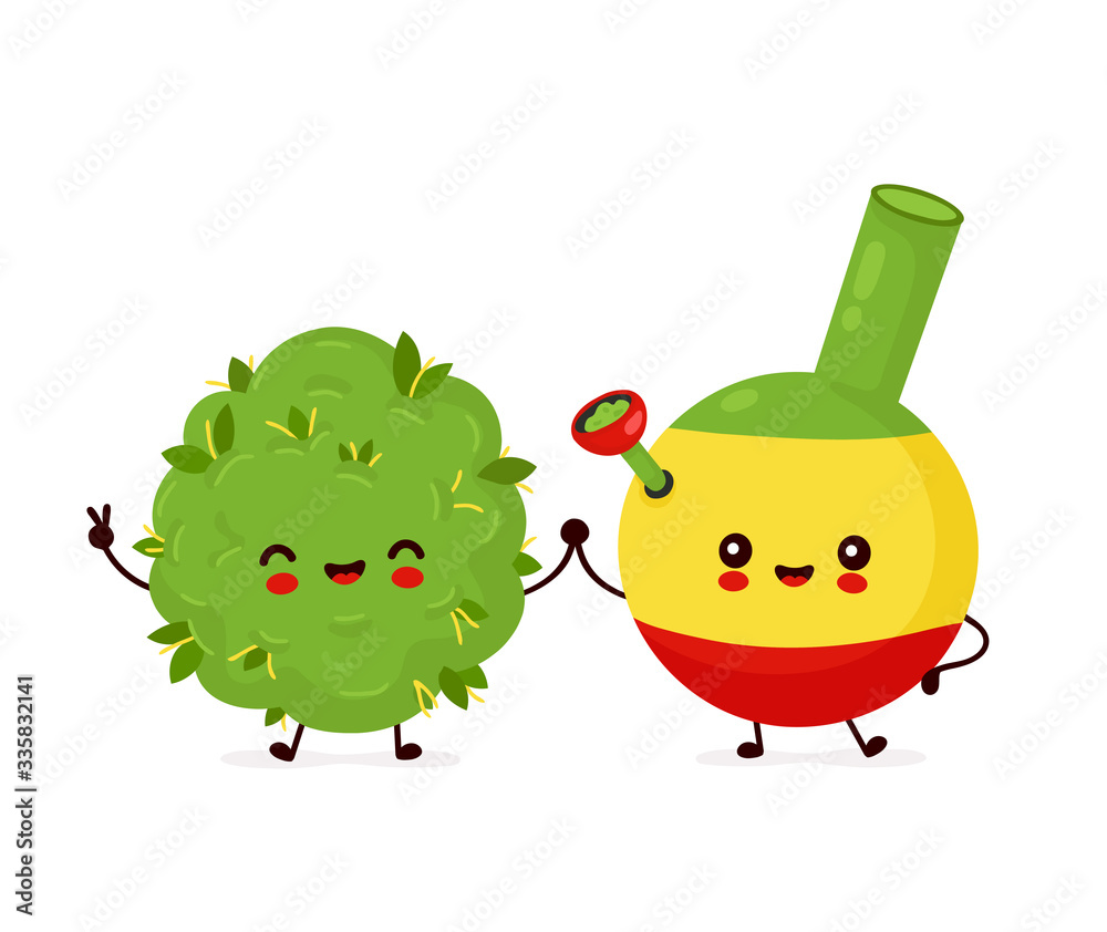 Obraz premium Cute happy funny weed bud and bong