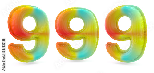 Number 9. Digital sign. Inflatable multicolor balloon on background. 3D