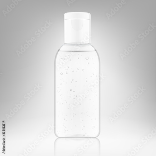 Antibacterial hand sanitizer. Realistic vector illustration on grey background. Ready for use in your design. EPS10.
