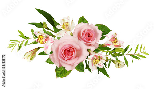 Pink roses and alstroemeria flowers in a floral arrangement © Ortis