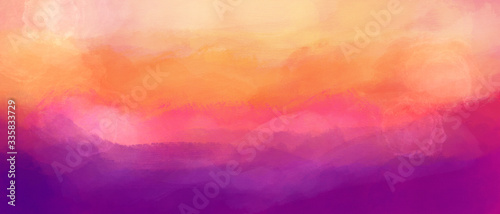Violet pink and orange gouache background. The colors of the sunset. Textured abstract background with paint strokes. 