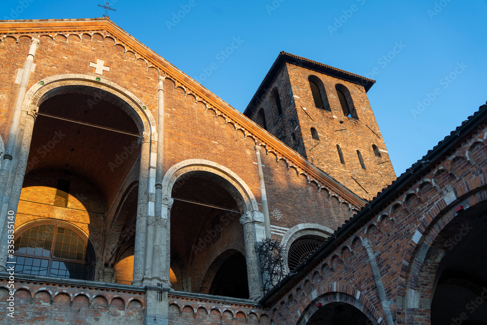 Medieval Sant Ambrogio church in Milan, Italy