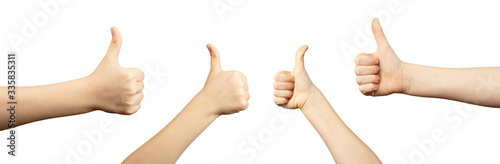 Hands show thumb up on a white isolated background