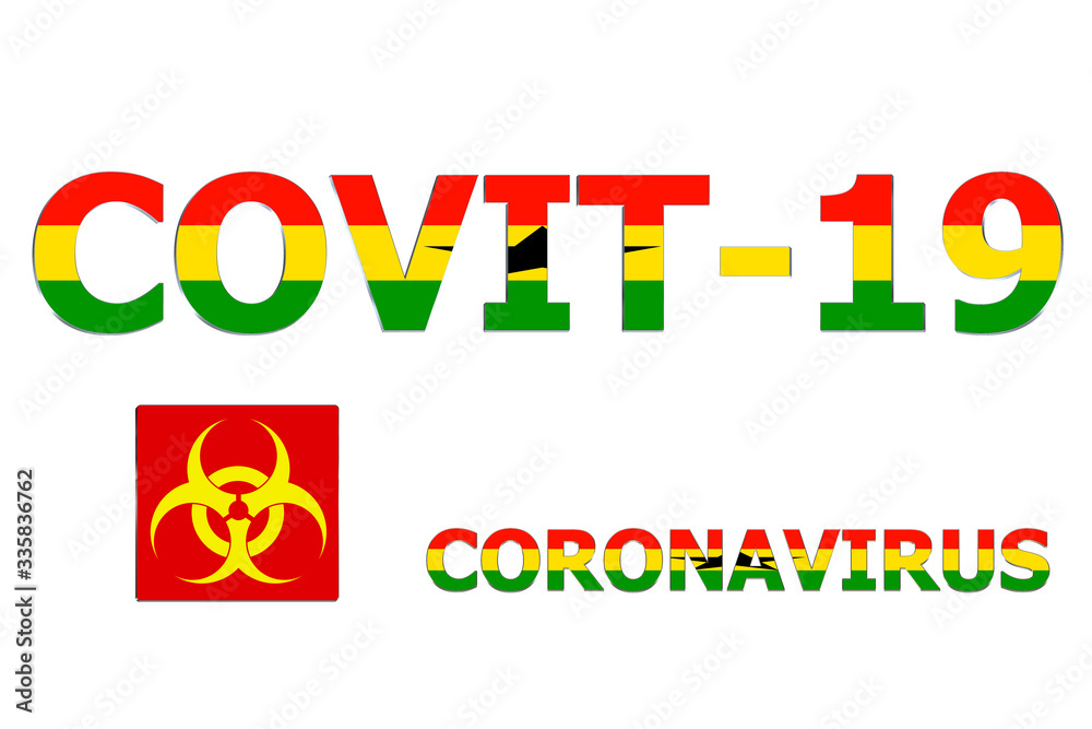 3D Flag of Ghana on a Covit-19 text background.