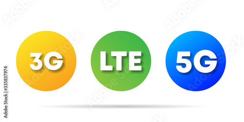 3G, LTE, 5G icons in trendy flat style isolated on black background. Vector illustration