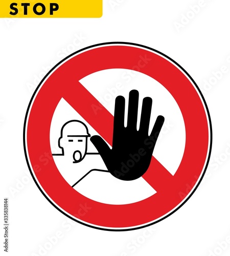 illustrazione di un cartello rosso e nero con obbligo di fermarsi e non oltrepassare photo