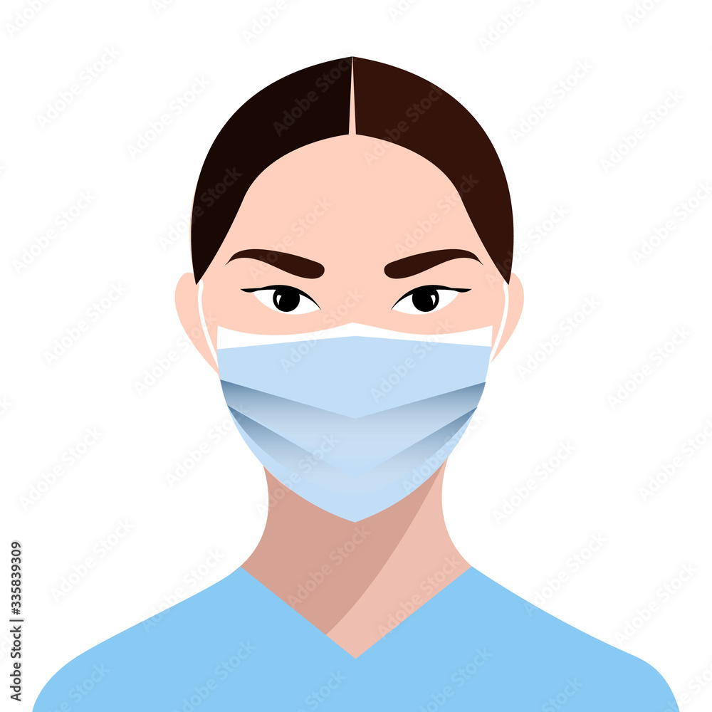 Girl in blue medical face mask. Concept of coronavirus quarantine. Novel coronavirus (2019-nCoV)