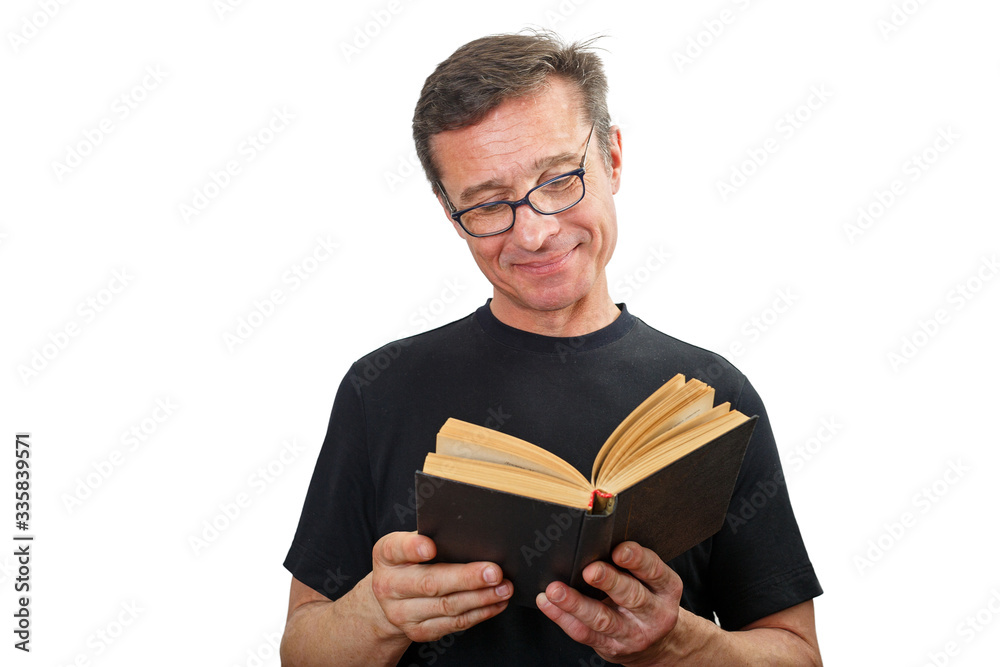 Portrait of a Mature man with glasses and a book Portrait of a Mature man with glasses and a book