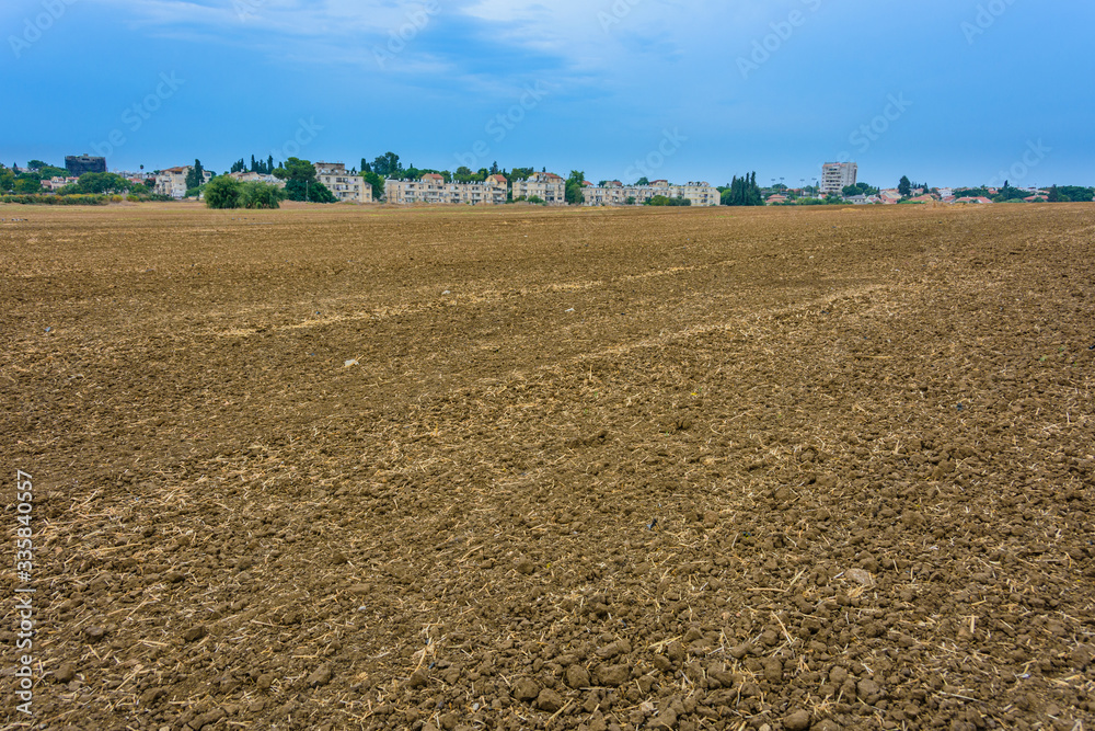 Empty plowed field after the harvest