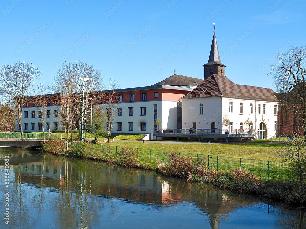 Beautiful cityscape of Grevenbroich Wevelinghoven in Germany with Erft river