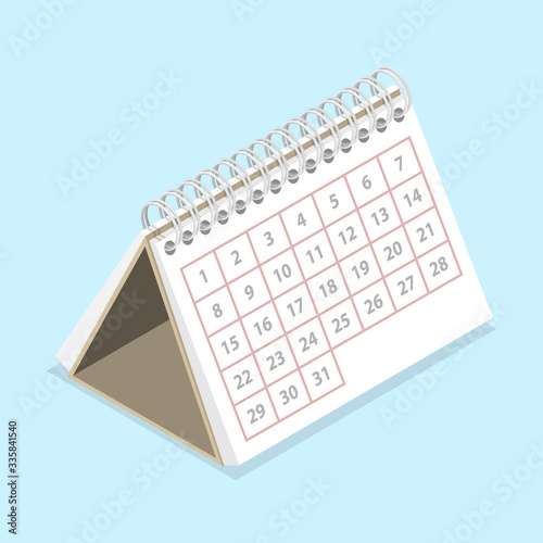 3D Isometric Flat Vector Concept of Calendar.