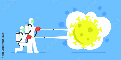 The health team spraying the virus with disinfectant