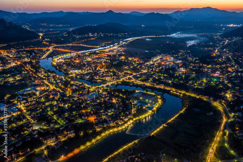 Panoramic aerieal view on city of Trebinje  Bosnia and Herzegovina  Europe at dusk time.
