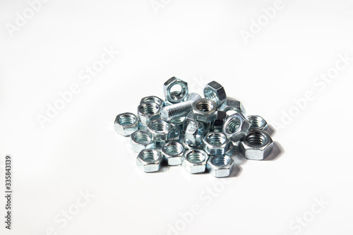 bolts nuts hardware on a white background isolated