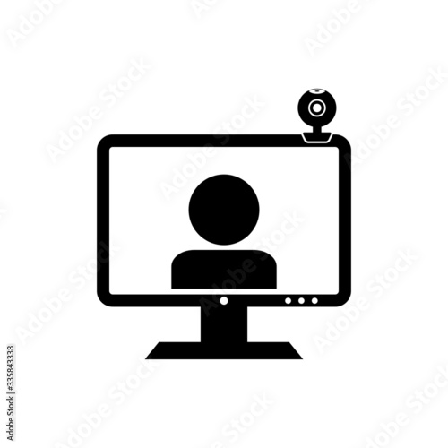 Online call, voice and video call on computer vector icon