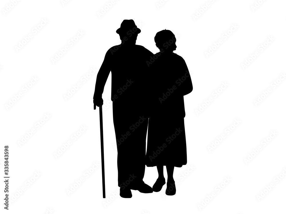 Silhouettes of grandparents stand together.