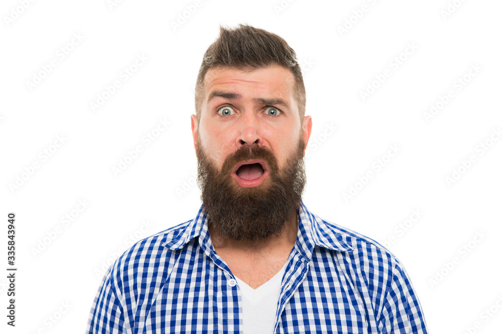 Beyond belief. Wondering concept. Handsome surprised man wonder. Surprised guy bristle and hairstyle. Male beauty. Barber hairdresser. Bearded surprised man. Emotional expression. Astonished face Beyond belief. Wondering concept. Handsome surprised man wonder. Surprised guy bristle and hairstyle. Male beauty. Barber hairdresser. Bearded surprised man. Emotional expression. Astonished face