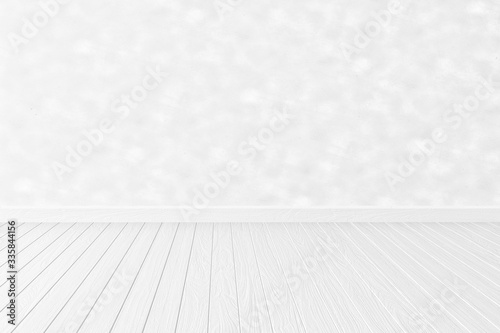 Blank white interior room background  empty white walls corner and white wood floor contemporary 3D rendering