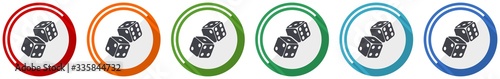 Dice, casino icon set, flat design vector illustration in 6 colors options for webdesign and mobile applications