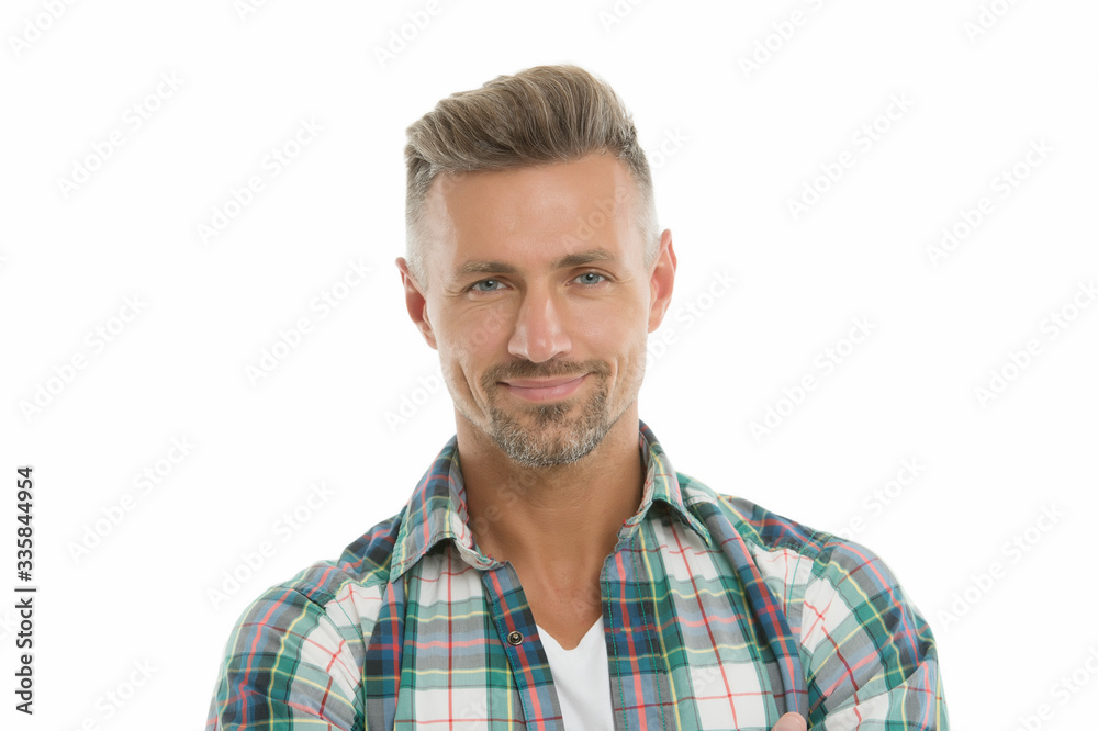 Styling fringe requires that you apply some pomade or wax and comb hair  forward. Fringe hairstyles allow hair volume. Handsome mature man with  stylish hairstyle. Barber salon. Perfect fringe Stock Photo |