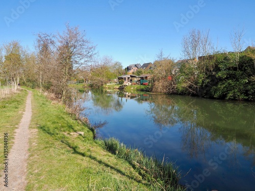 Beautiful cityscape of Grevenbroich Wevelinghoven in Germany with Erft river