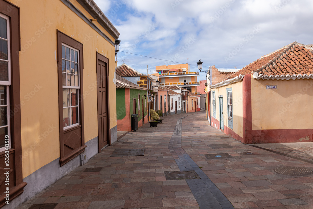 Beautiful colorful streets of old colonial town in Los Llanos de Aridane in La Palma Island, Canary Islands, Spain. Beautiful colorful streets of old colonial town in Los Llanos de Aridane in La Palma Island, Canary Islands, Spain.