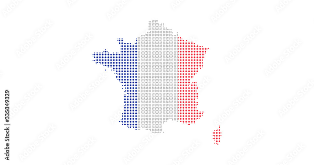 France country map backgraund made from halftone dot pattern, Flag concept. Vector illustration isolated on white background