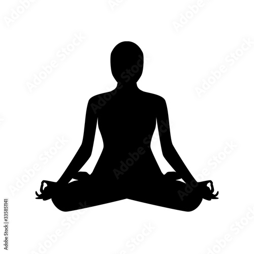silhouette of a man sitting in a lotus position on a white background. Use as template or stencil for yoga studio icon or logo