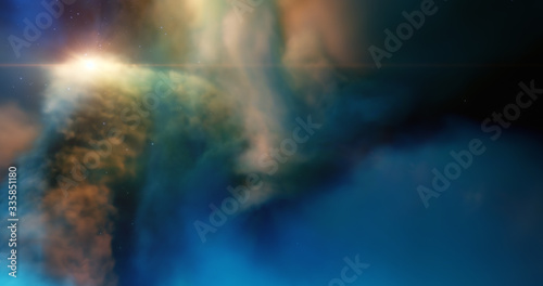 Fototapeta Naklejka Na Ścianę i Meble -  Nebula and star fields, stellar nursery. Stellar system and gas nebula. Newborn stars, glowing clouds heated by intense radiation. Deep space. Science fiction. 3D render