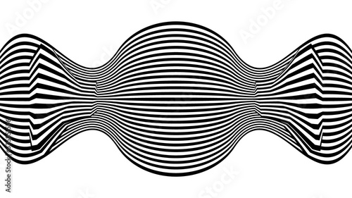 Line waves illusion optical. Black and white seamless horisontal pattern lines vector.