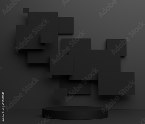 Minimalist Black theme background. 3d abstract minimal geometric forms. Glossy luxury podium for your design.