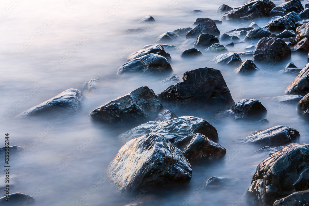 Obraz premium Scenic close up of rocky Black Sea coast by Bolshoy Utrish village, Anapa, Russia