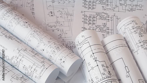 Electronics and Engineering. Printed drawings of electrical circuits
