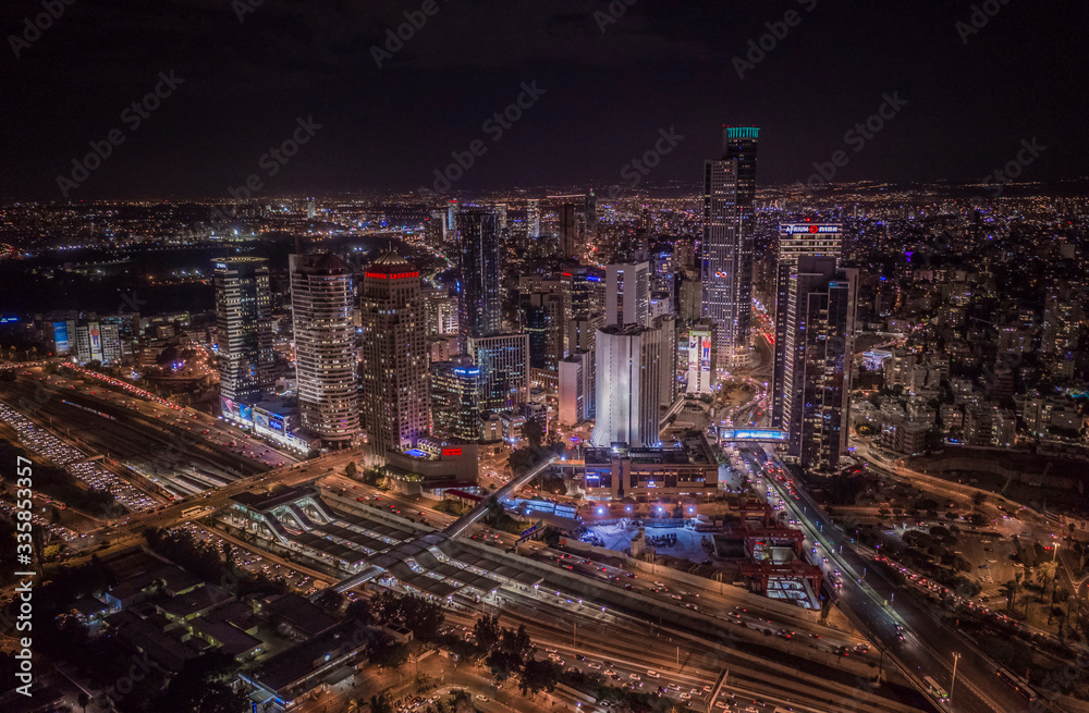 Fototapeta premium Tel Aviv-Ramat Gan city center aerial drone view