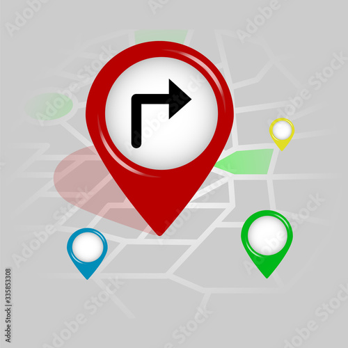 right turn arrow icon. Simple glyph vector of Arrow location pin set for UI and UX, website or mobile application