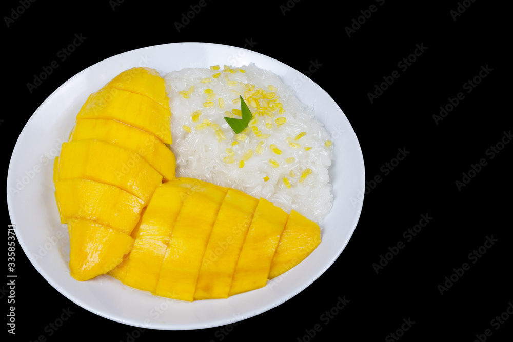 Mango with sticky rice, Thai Dessert. Fruit dessert menu,ripe mango. fresh ripe mango and sticky rice with coconut milk.