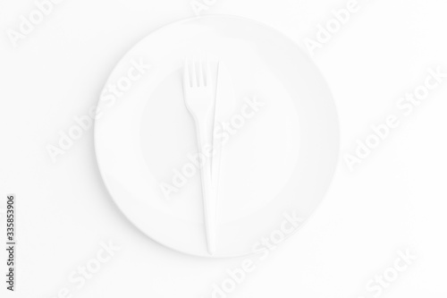 white background with white utensils, top view, nobody