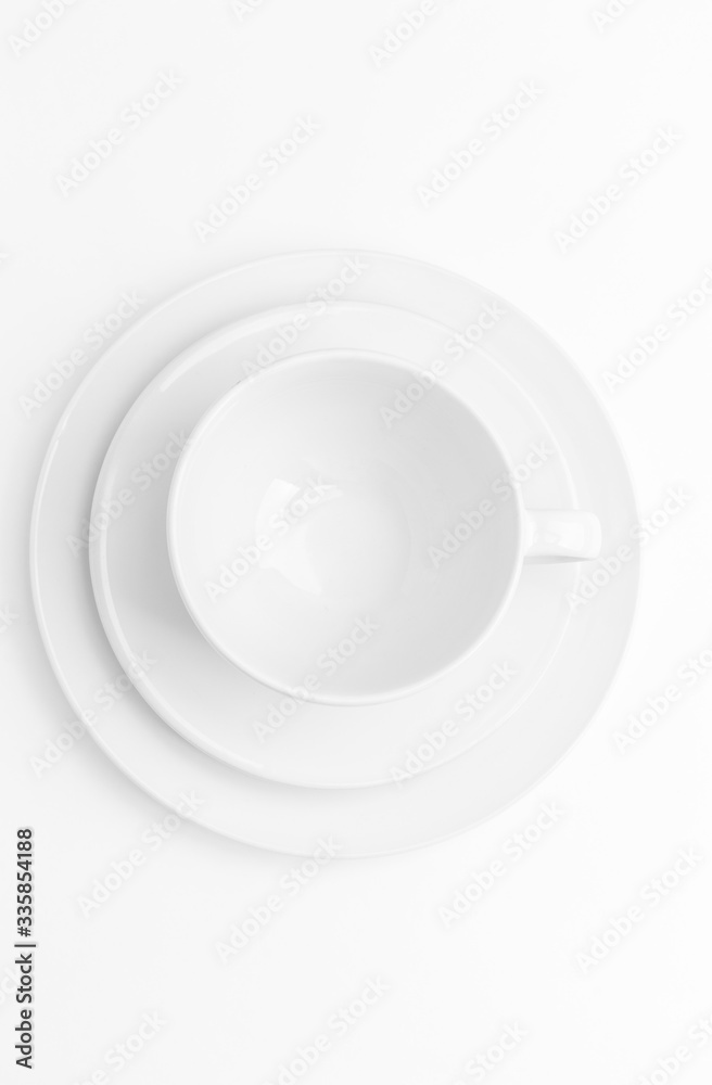 white background with white utensils, top view, nobody