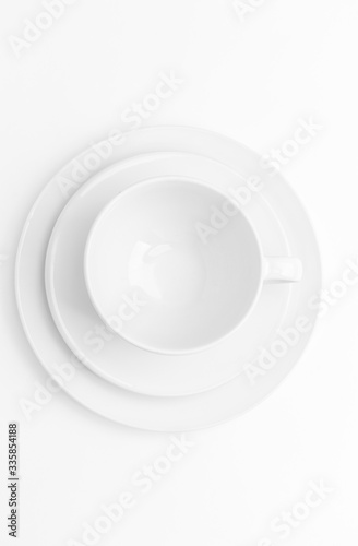 white background with white utensils, top view, nobody