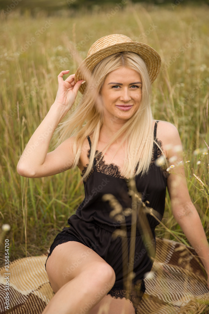 straw hat 
girl in the field