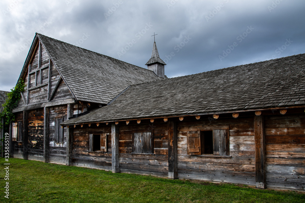 LOG PIONEER BUILDINGS FROM SAINT MARIE AMONG THE HURONS MIDLAND ONTARIO CANADA