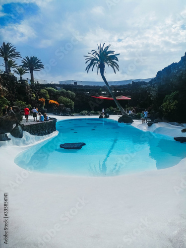 artificial pool  surrounded by greenery  in the canary islands