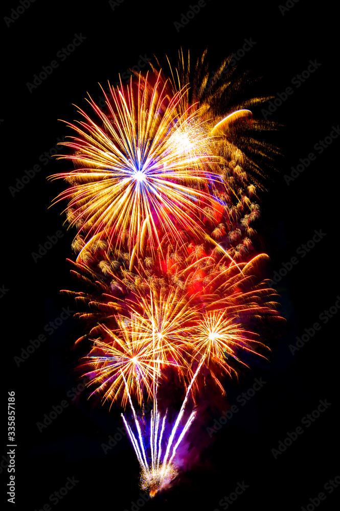 firework isolated display for celebration happy new year and merry christmas on black isolated background, fireworks new year