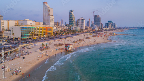 Tel aviv promenade, Israel, aerial drone view